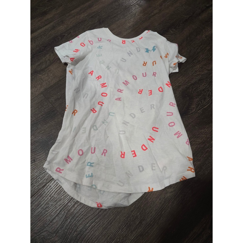 Under Armour Girls HeatGear White Logo Spiral Short Sleeve T-Shirt Size Medium
